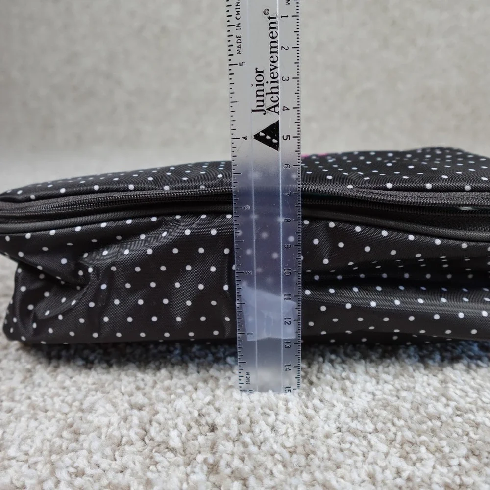 Thirty-One Hanging Toiletry Bag Black Polka Dot Pink Embroidery Travel Organizer